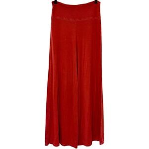 Terracotta Red Wide Leg Flowy Boho High Rise Jersey Palazzo Pants – M